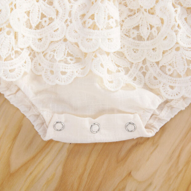 Sleeveless Open Back Crocheted Flower Pattern Romper - Image 5