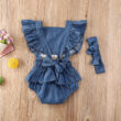 Baby Denim Lace Romper Open Back & Headband