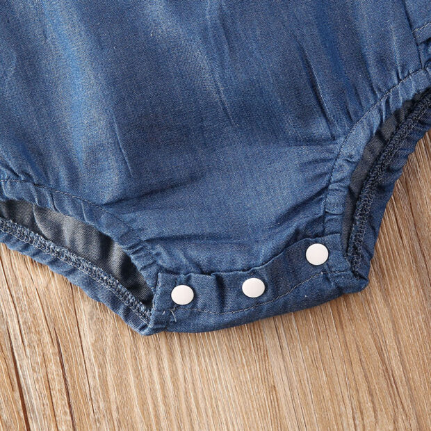 Sleeveless Denim Lace Romper Open Back with Ribbon Headband - Image 5