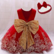 Baby Intricate Flower Pattern Dress with Ribbon