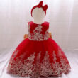 Baby Intricate Flower Pattern Dress with Ribbon