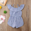 Baby Off Shoulder Stripe Pattern Romper Blue