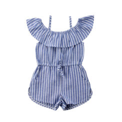 Baby Off Shoulder Stripe Pattern Romper Blue