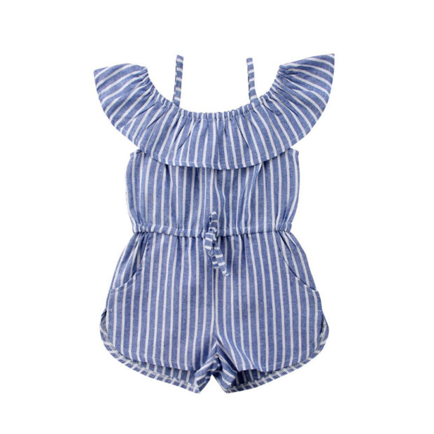 Sleeveless Off Shoulder Stripe Pattern Romper