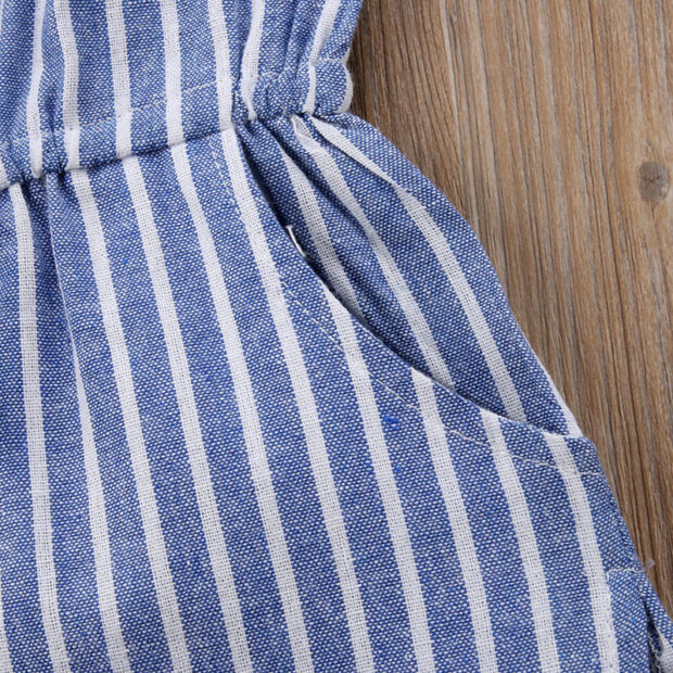 Baby Off Shoulder Stripe Pattern Romper Blue