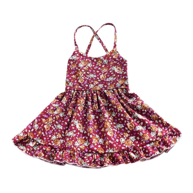 Baby Sleeveless Open Back Flower Pattern Dress for Summer