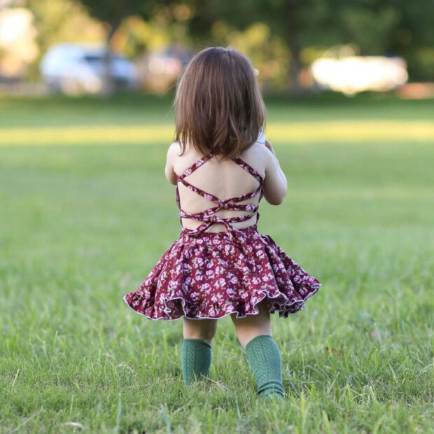 Baby Sleeveless Open Back Flower Pattern Dress for Summer