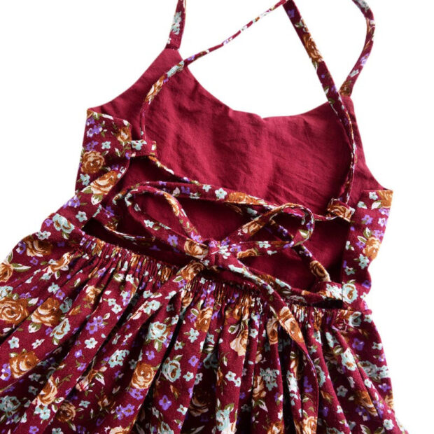 Baby Sleeveless Open Back Flower Pattern Dress for Summer
