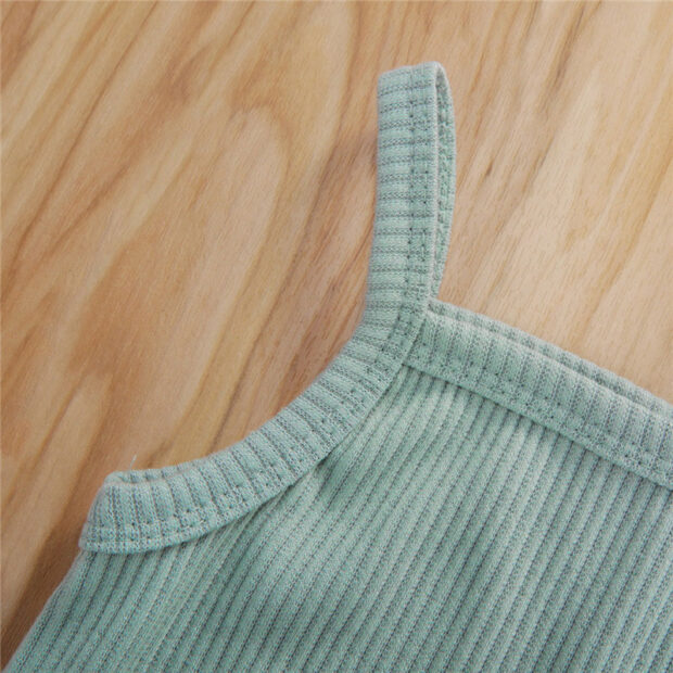 Sleeveless Ribbed Pattern Onesie & Ribbon Bloomers with Headband for Summer - Image 3