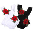 Sleeveless Rose Embroidery Patch Romper Open Back