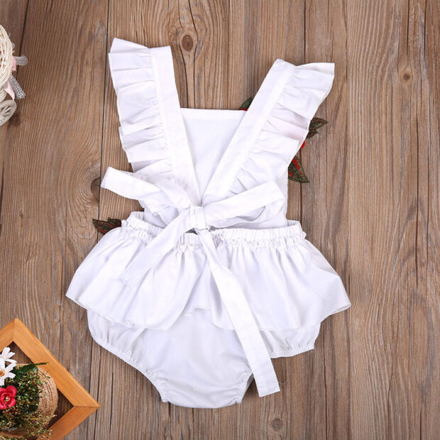 Sleeveless Rose Embroidery Patch Romper Open Back - Image 2