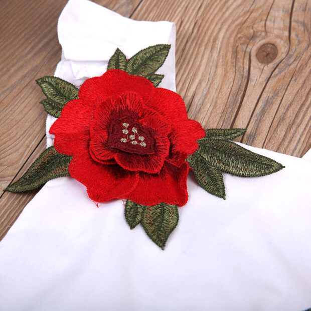 Sleeveless Rose Embroidery Patch Romper Open Back - Image 3