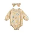 Smiley Face Onesie Long Sleeve with Matching Ribbon Headband