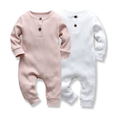 Baby Solid Color Henley Jumpsuit in Corduroy Long Sleeve
