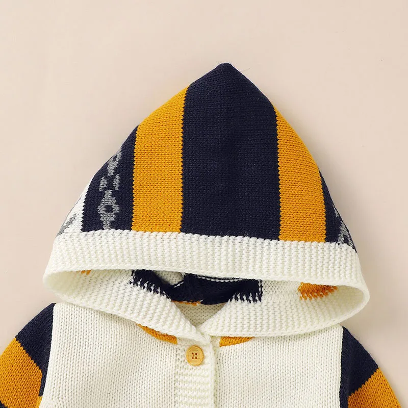 Solid Color Hooded Knitted Outerwear Romper Long Sleeve - Image 3