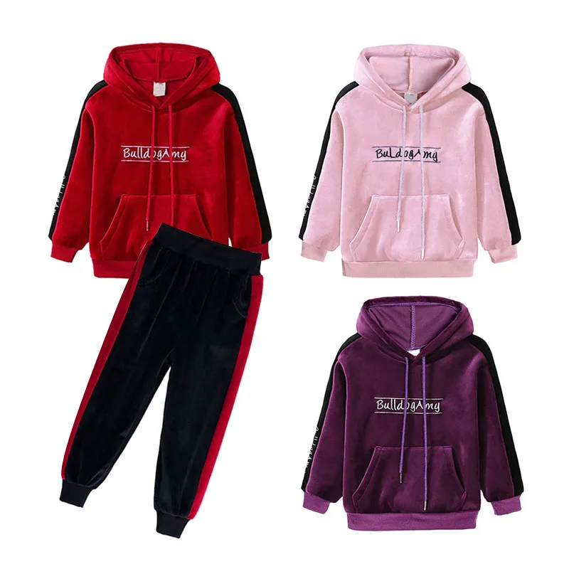 Solid Color Hoodie & Stripe Track Pants Long Sleeve