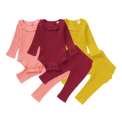 Baby Solid Color Corduroy Pattern Onesie & Pants Long Sleeve 2 pcs