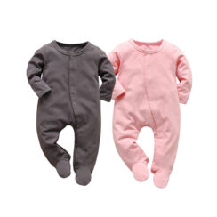 Newborn Solid Color Footed One-Piece Jumpsuit Long Sleeve