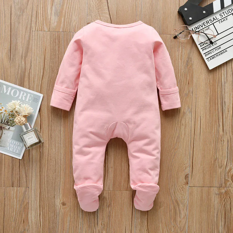 Newborn Solid Color Footed One-Piece Jumpsuit Long Sleeve - Image 2