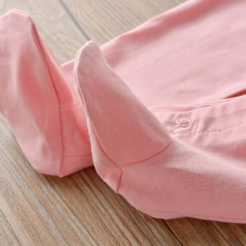 Newborn Solid Color Footed One-Piece Jumpsuit Long Sleeve - Image 5