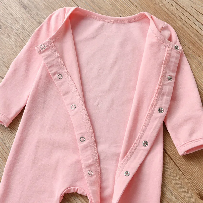 Newborn Solid Color Footed One-Piece Jumpsuit Long Sleeve - Image 3