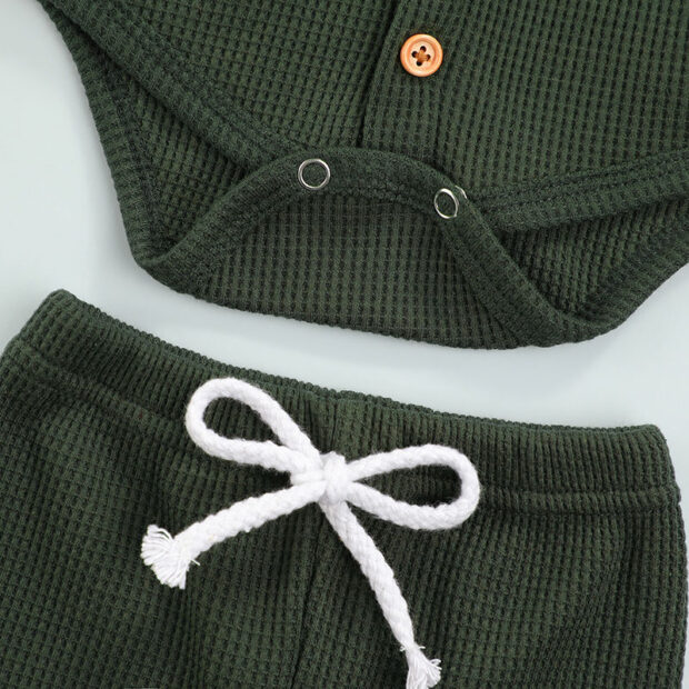 Plain Hooded Button Up Bodysuit & Elastic Pants Long Sleeve - Image 4