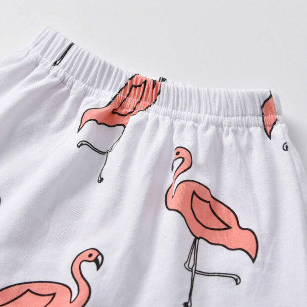 Baby Girl Solid Onesie, Flamingo Print Pants Long Sleeve, Ribbon Headband 3 pcs Set - Image 5