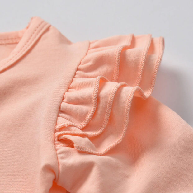 Baby Girl Solid Onesie, Flamingo Print Pants Long Sleeve, Ribbon Headband 3 pcs Set - Image 3