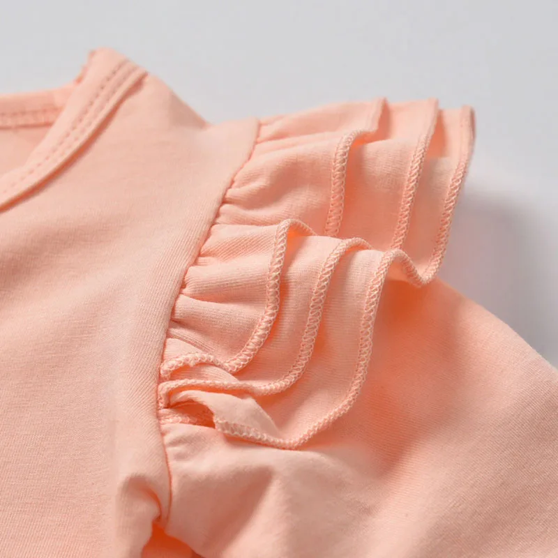 Baby Girl Solid Onesie, Flamingo Print Pants Long Sleeve, Ribbon Headband 3 pcs Set - Image 3