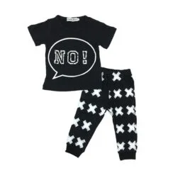 Baby Speech Bubble "No" T-Shirt & X Pattern Pants Long Sleeve