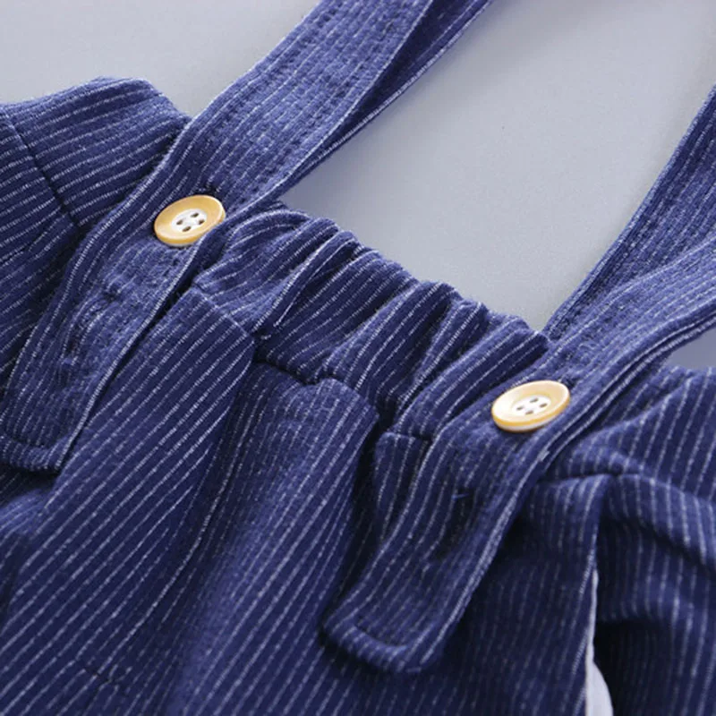 Polka Dot Polo Tee & Ribbed Suspenders Shorts Short Sleeve with Bow Tie - Image 3