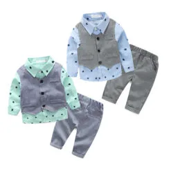 Baby Boy Star Pattern Button Up Shirt with Vest & Pants Long Sleeves 3 pcs Set