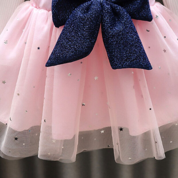 Baby Star Pattern Sequin Dress with Ribbon Bow