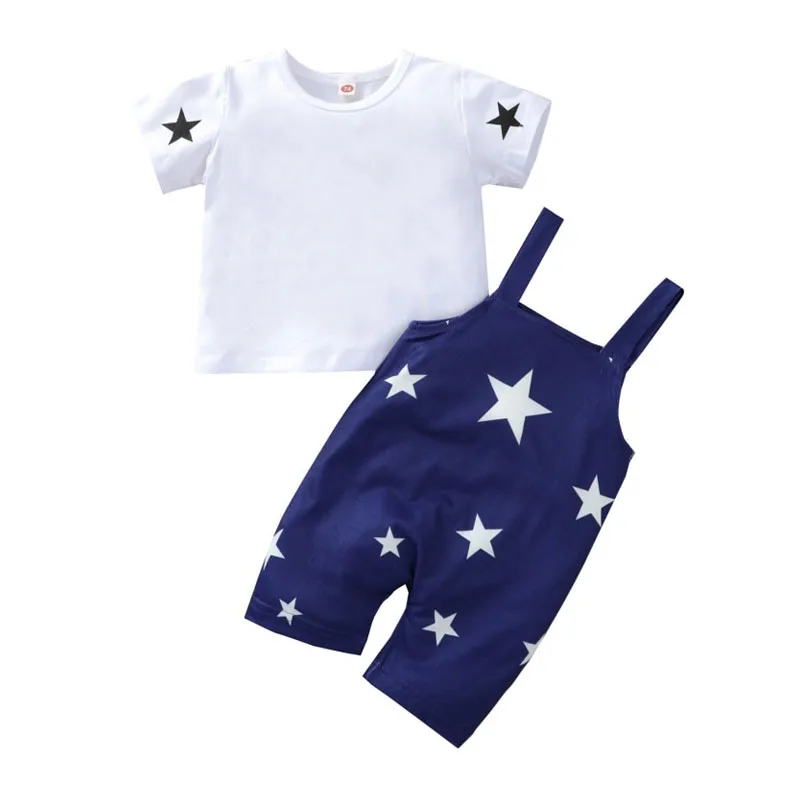 Star Pattern T-Shirt Short Sleeve & Overalls Outfit