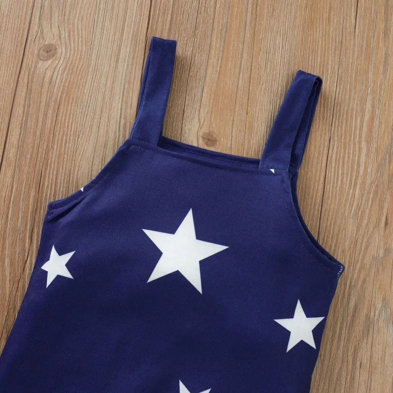 Star Pattern T-Shirt Short Sleeve & Overalls Outfit - Image 3