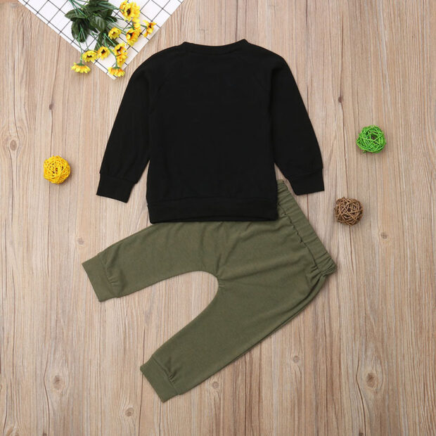 Baby Straight Outta Timeout Letter Print T-Shirt & Solid Color Pants Long Sleeve - Image 2