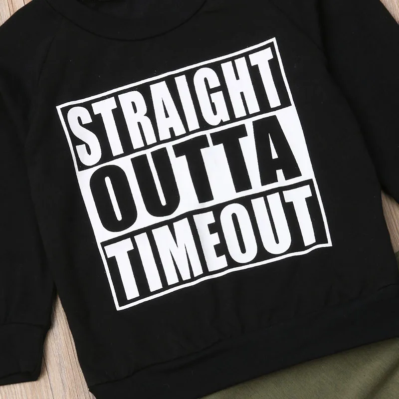 Baby Straight Outta Timeout Letter Print T-Shirt & Solid Color Pants Long Sleeve - Image 3