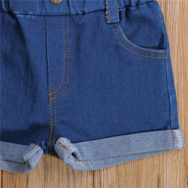 Strap Crop Top & Elastic Denim Shorts Short Sleeve - Image 5