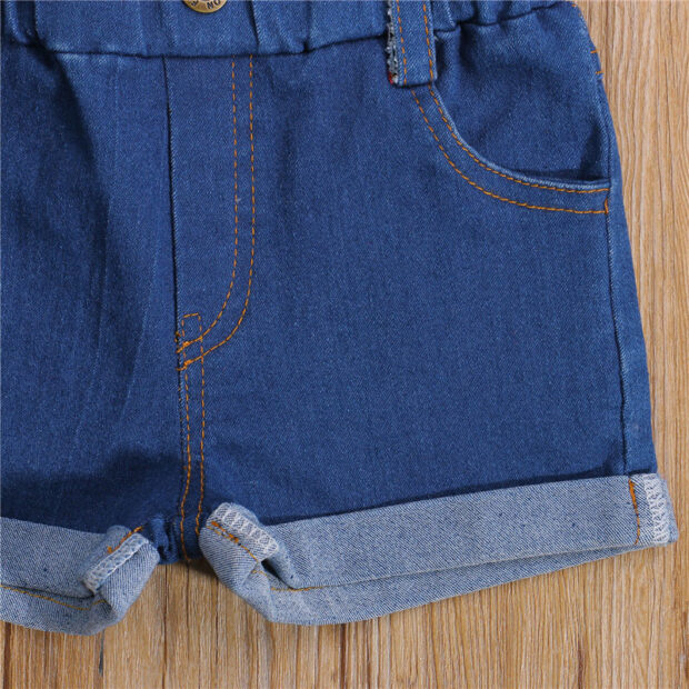 Baby Strap Crop Top with Open Holes & Denim Shorts