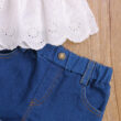 Baby Strap Crop Top with Open Holes & Denim Shorts