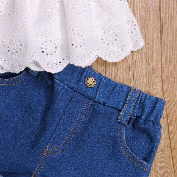 Strap Crop Top & Elastic Denim Shorts Short Sleeve - Image 4