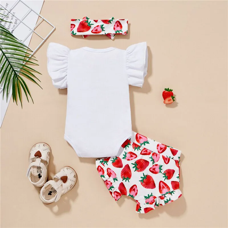 Baby Strawberry Print Sleeveless Onesie Outfit