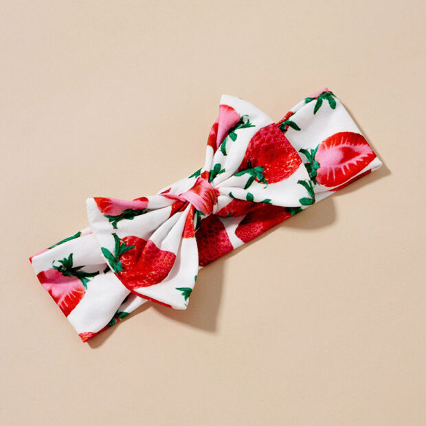 Strawberry Print Sleeveless Onesie with Matching Bloomers & Ribbon Headband - Image 5
