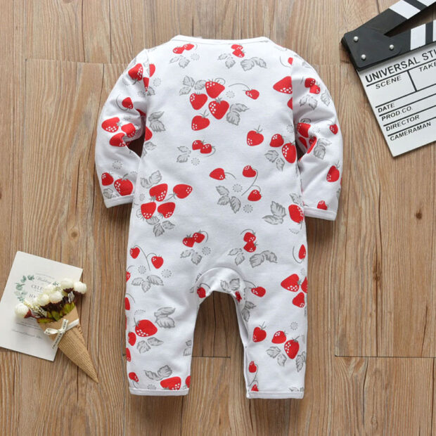 Baby Strawberry Print Sleeper Jumpsuit Long Sleeve - Image 2