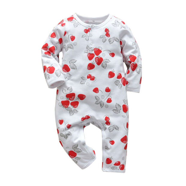 Baby Strawberry Print Sleeper Jumpsuit Long Sleeve