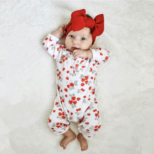 Baby Strawberry Print Sleeper Jumpsuit Long Sleeve - Image 6
