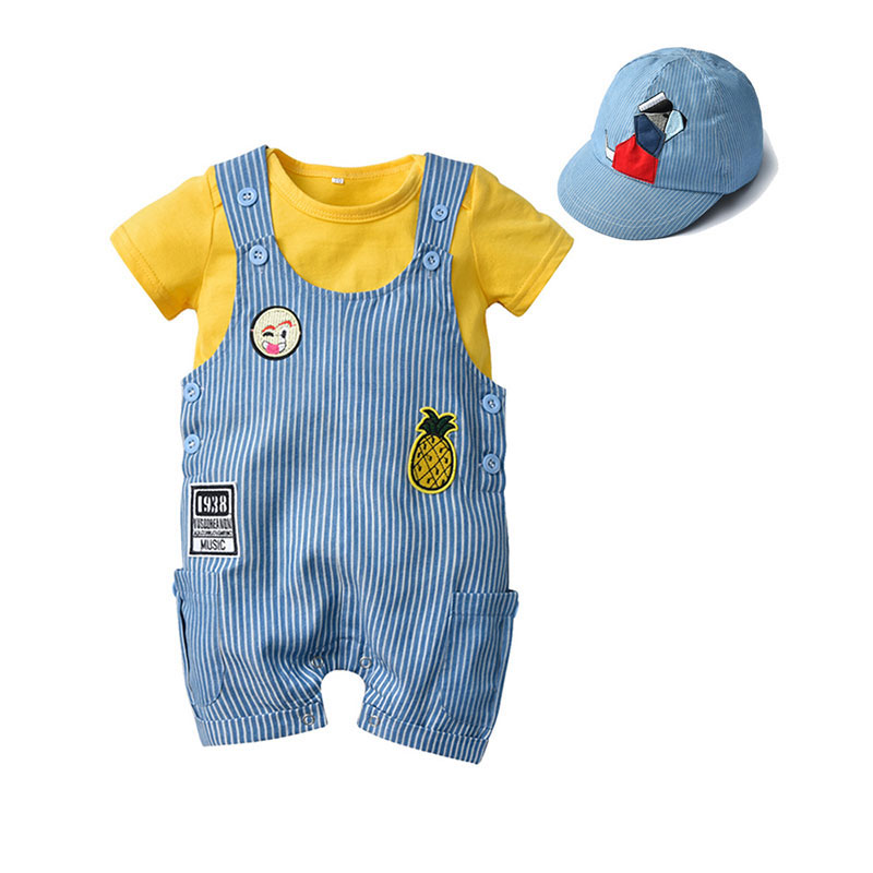 2pcs Baby Boy Striped Short-sleeve Tee and Solid Overalls Set