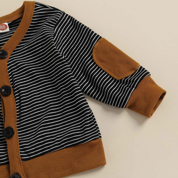 Baby Stripe Pattern Cardigan with Padded Elbows