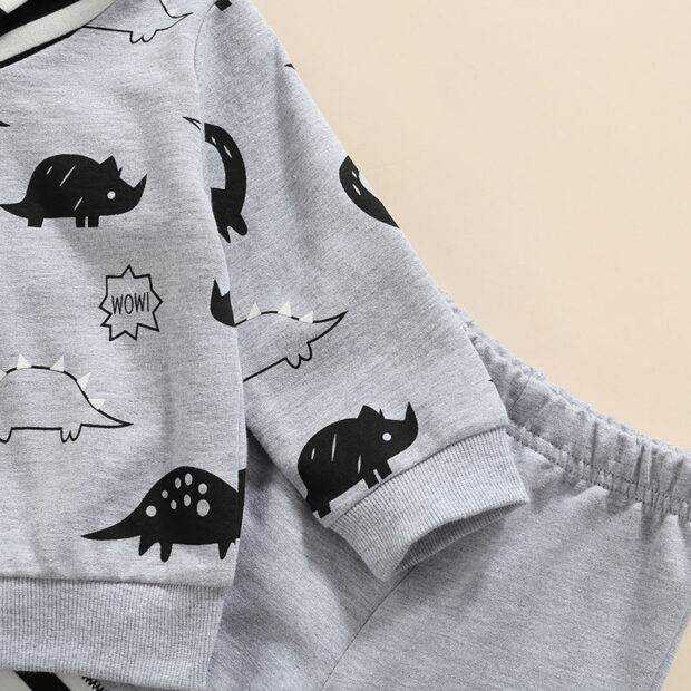 Stripe Pattern Dinosaur Print Hoodie & Matching Sweatpants Long Sleeve - Image 4