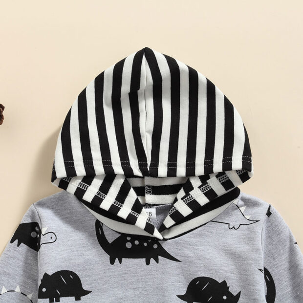 Baby Stripe Pattern Dinosaur Print Hoodie & Pants Outfit